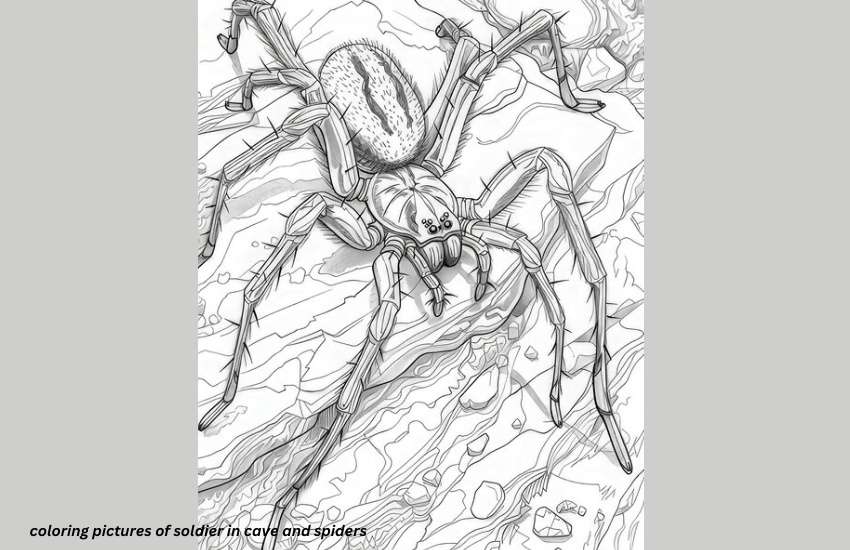 coloring pictures of soldier in cave and spiders
