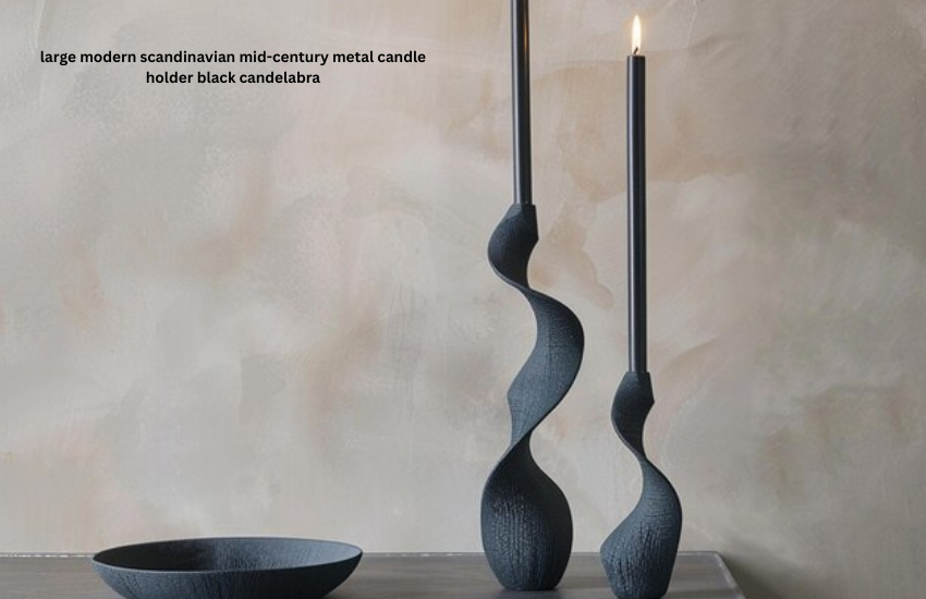 large modern scandinavian mid-century metal candle holder black candelabra
